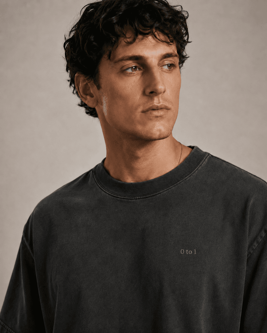 0 to 1 tee — “0 to 1” embroidered, washed black